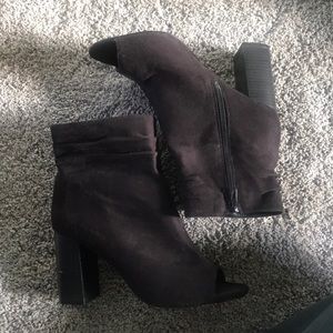 Suede peep toe heels